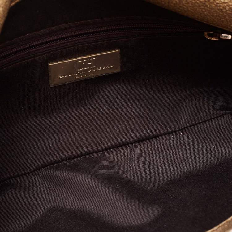 Pre Owned CH Caroline Herrera Gold Leather Bow Clutch