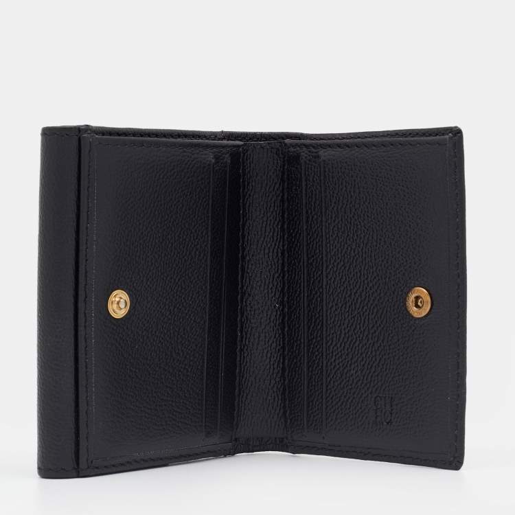 Pre Owned Carolina Herrera Black Monogram Embossed Leather French Compact Wallet