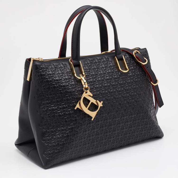 Pre Owned CH Carolina Herrera Black Embossed Leather Duchess Tote