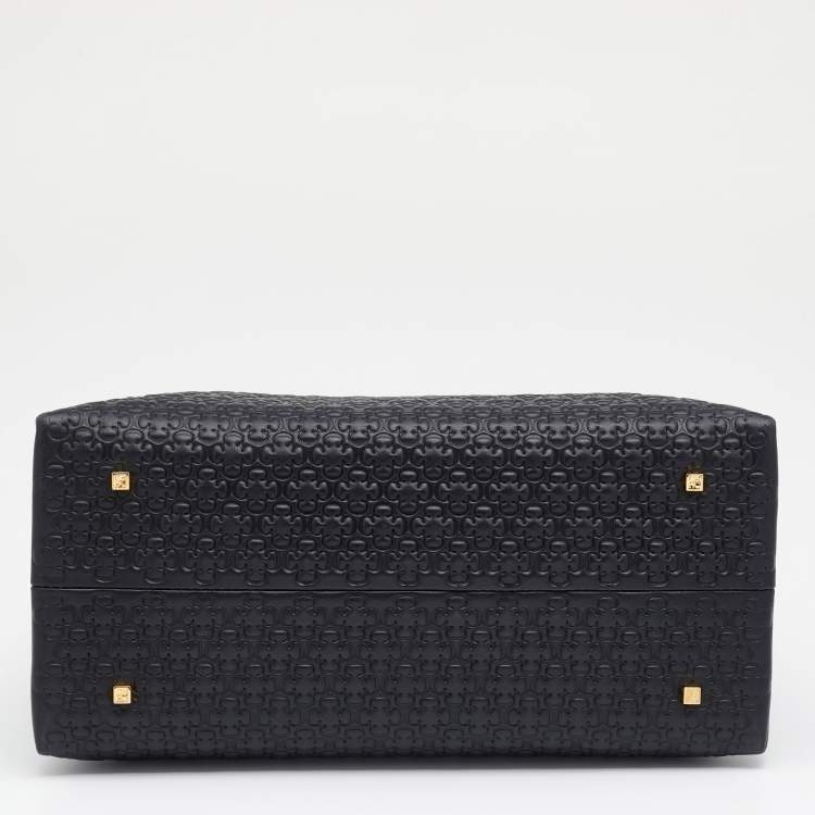 Pre Owned CH Carolina Herrera Black Embossed Leather Duchess Tote