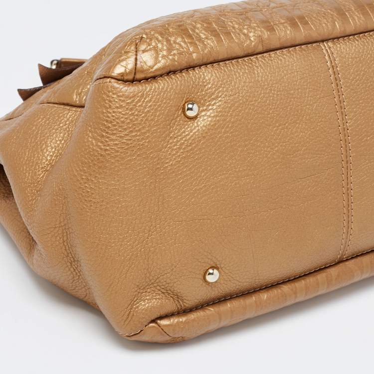 مملوكة مسبقًا CH Carolina Herrera Gold Monogram Embossed Leather Audrey Tote