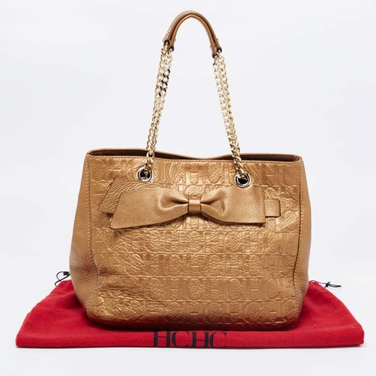 مملوكة مسبقًا CH Carolina Herrera Gold Monogram Embossed Leather Audrey Tote