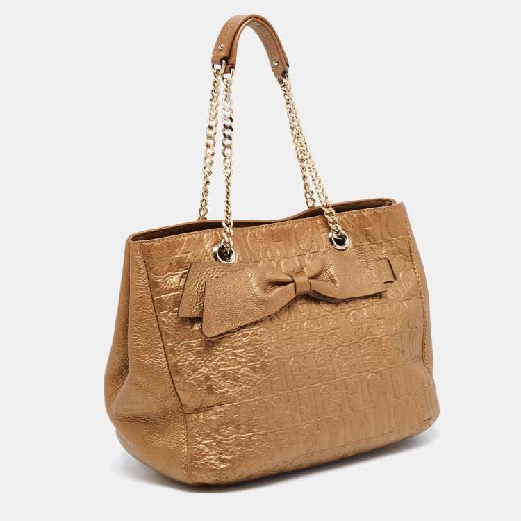 مملوكة مسبقًا CH Carolina Herrera Gold Monogram Embossed Leather Audrey Tote