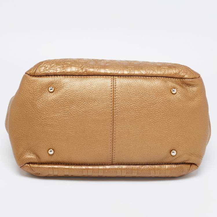 مملوكة مسبقًا CH Carolina Herrera Gold Monogram Embossed Leather Audrey Tote