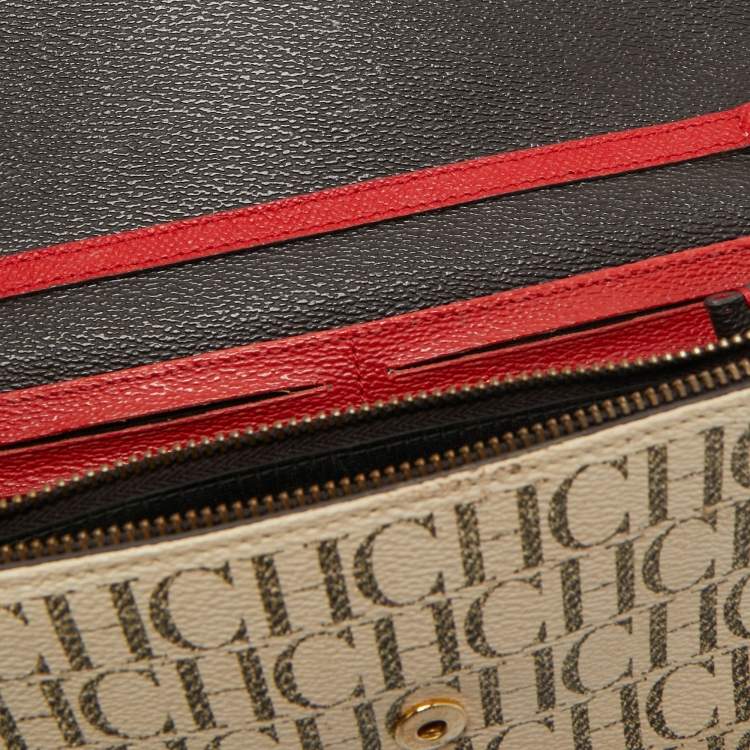Pre Owned CH Carolina Herrera White/Red Monogram Coated Canvas and Leather Wallet On Chain