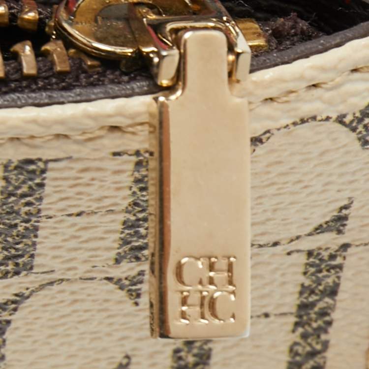 Pre Owned CH Carolina Herrera White/Red Monogram Coated Canvas and Leather Wallet On Chain