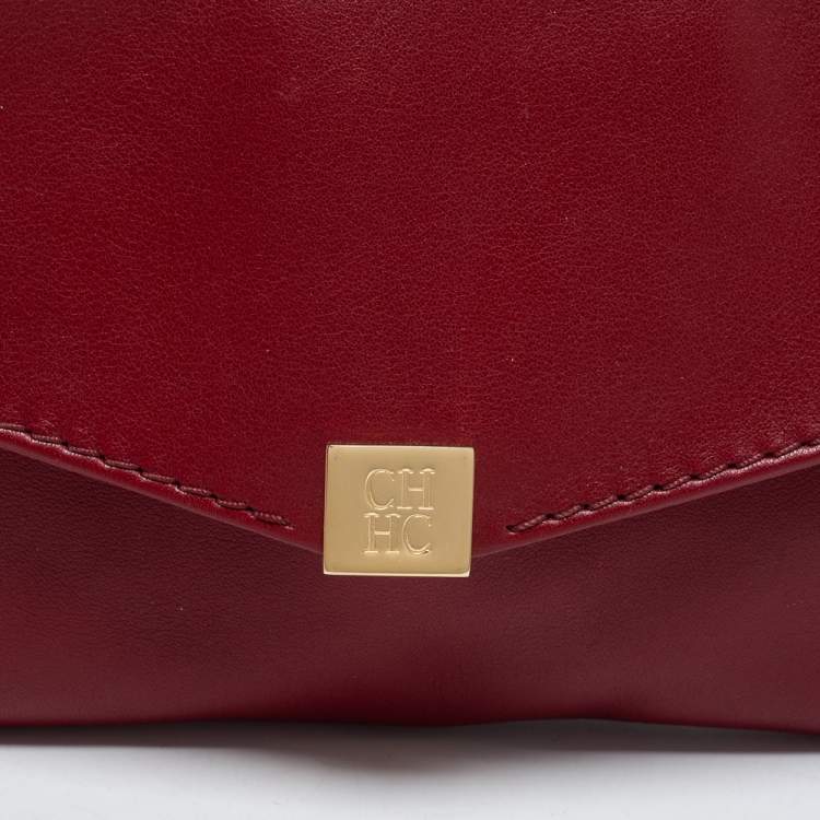 Pre Owned Carolina Herrera Red Leather Envelope Clutch