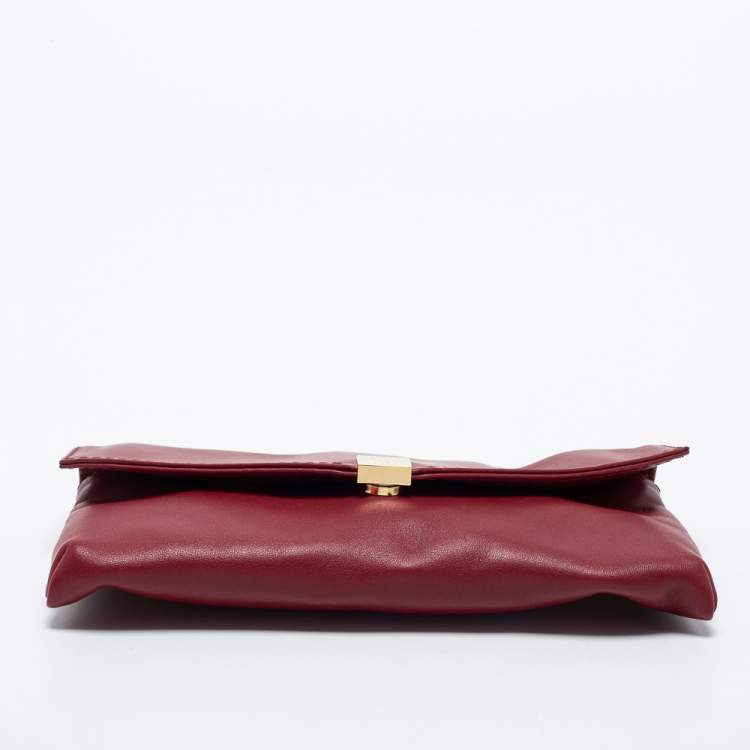 Pre Owned Carolina Herrera Red Leather Envelope Clutch