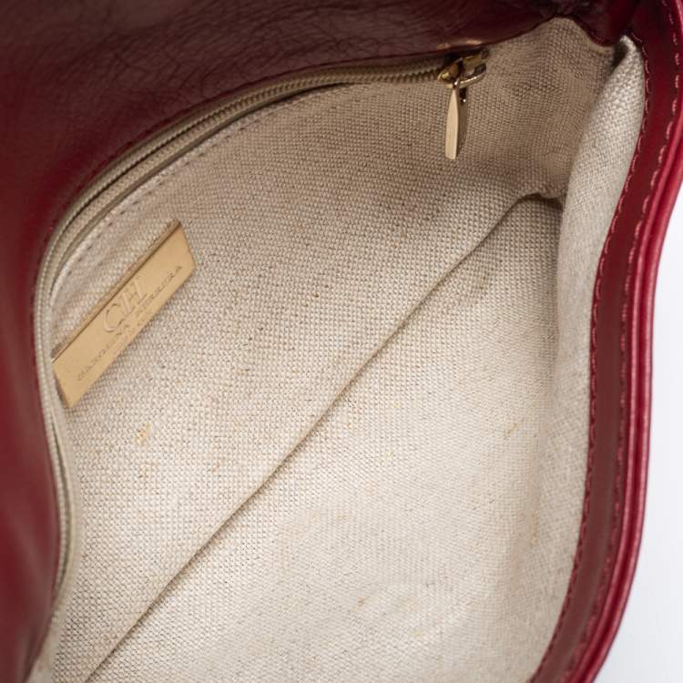 Pre Owned Carolina Herrera Red Leather Envelope Clutch