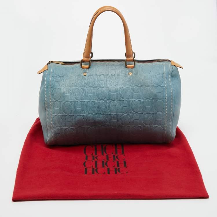 Pre Owned CH Carolina Herrera Blue Monogram Leather Andy Boston Bag
