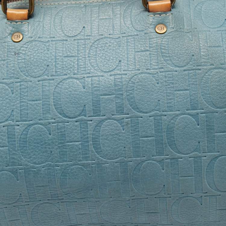 Pre Owned CH Carolina Herrera Blue Monogram Leather Andy Boston Bag