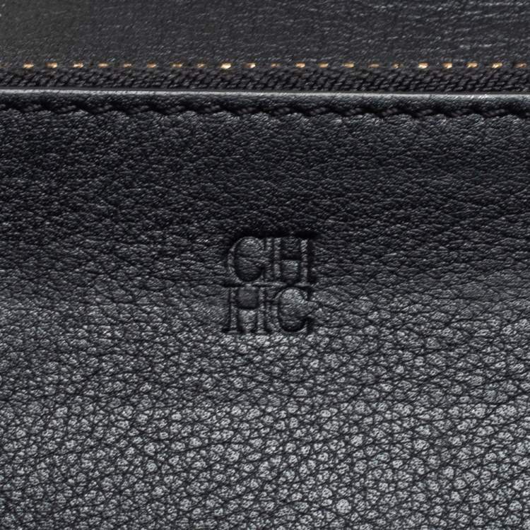 مملوكة مسبقًا CH Carolina Herrera Black Leather Bow Compact Wallet