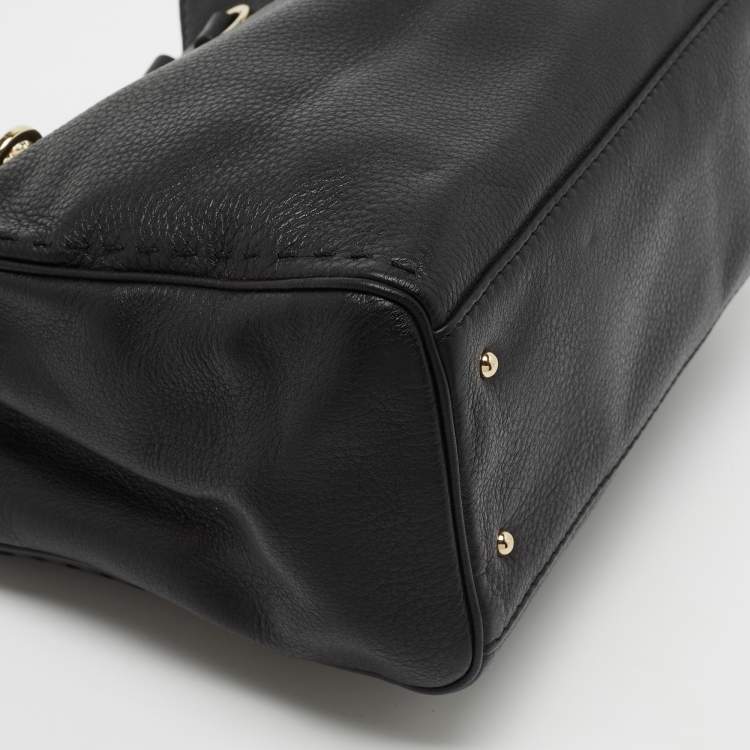 Pre Owned Carolina Herrera Black Leather Charm Tote