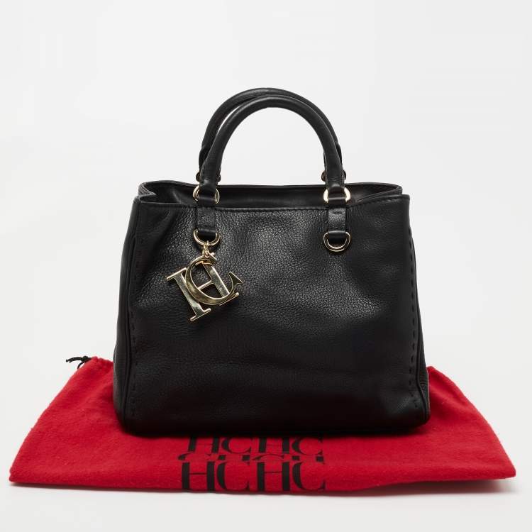 Pre Owned Carolina Herrera Black Leather Charm Tote