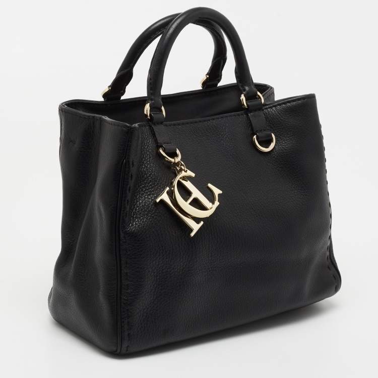 Pre Owned Carolina Herrera Black Leather Charm Tote