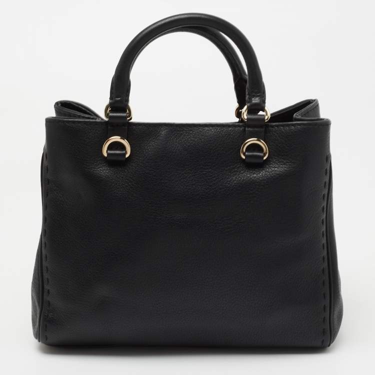 Pre Owned Carolina Herrera Black Leather Charm Tote