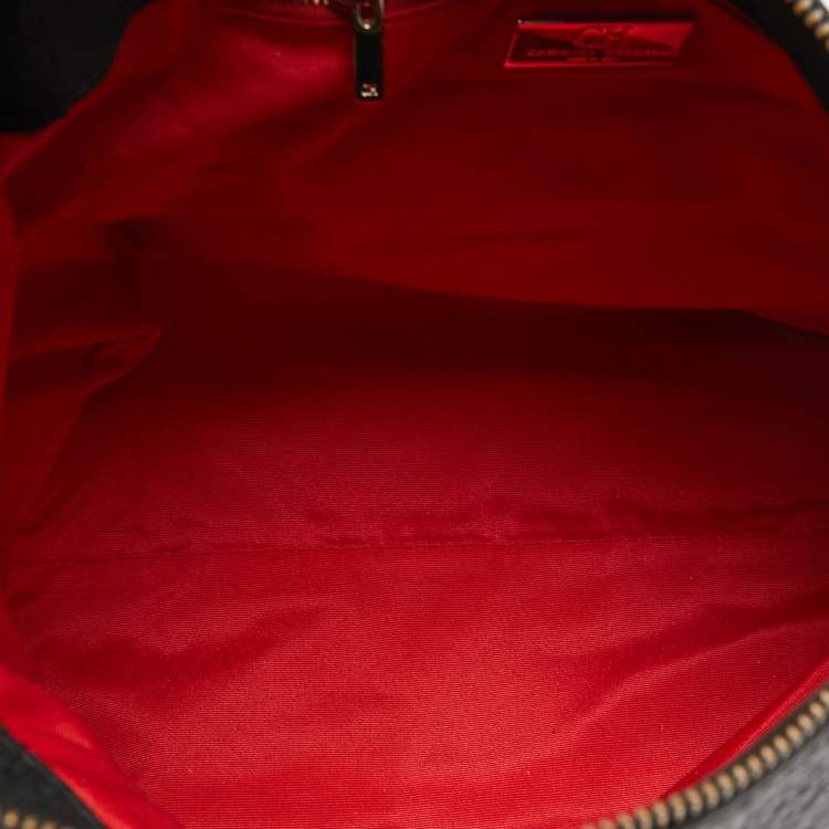 Pre Owned Carolina Herrera Black Monogram Embossed Leather Zip Shoulder Bag