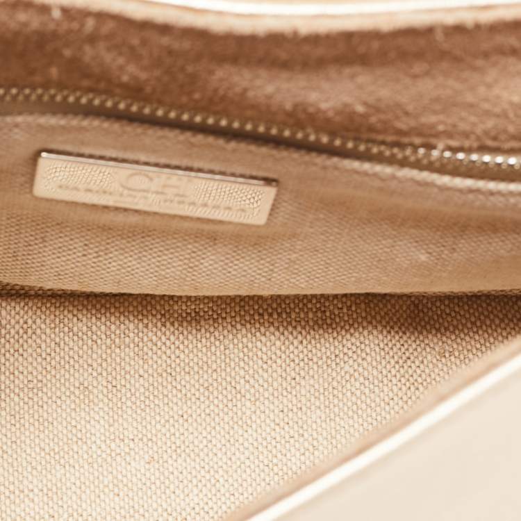 Pre Owned CH Carolina Herrera Pale Gold Leather Bow Flap Shoulder Bag