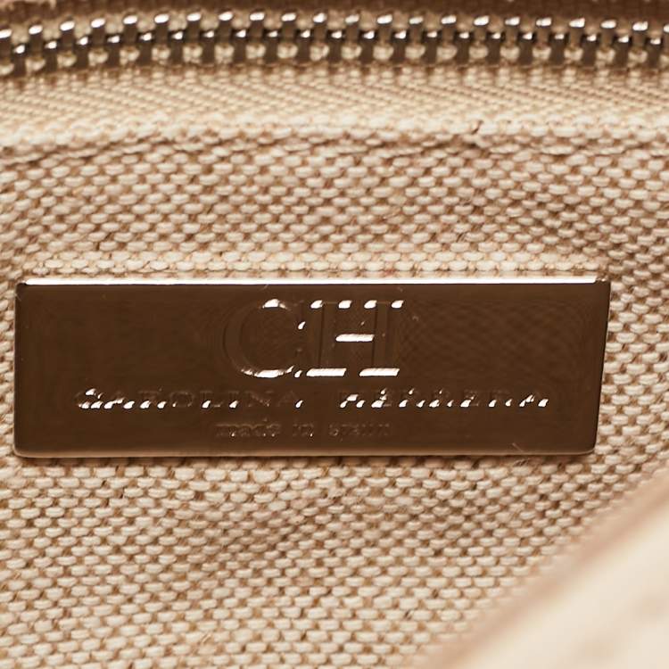 Pre Owned CH Carolina Herrera Pale Gold Leather Bow Flap Shoulder Bag