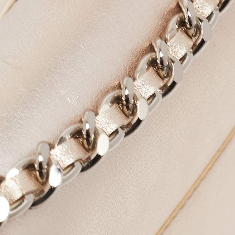 Pre Owned CH Carolina Herrera Pale Gold Leather Bow Flap Shoulder Bag