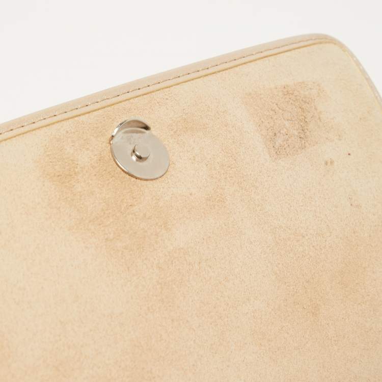 Pre Owned CH Carolina Herrera Pale Gold Leather Bow Flap Shoulder Bag