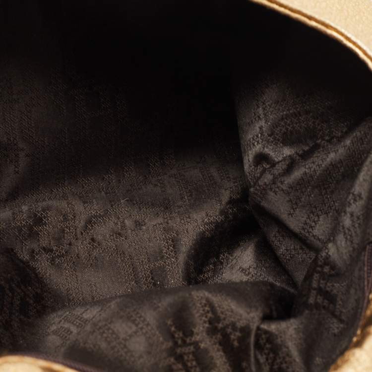 Pre Owned Carolina Herrera Gold Monogram Embossed Leather Bow Flap Shoulder Bag