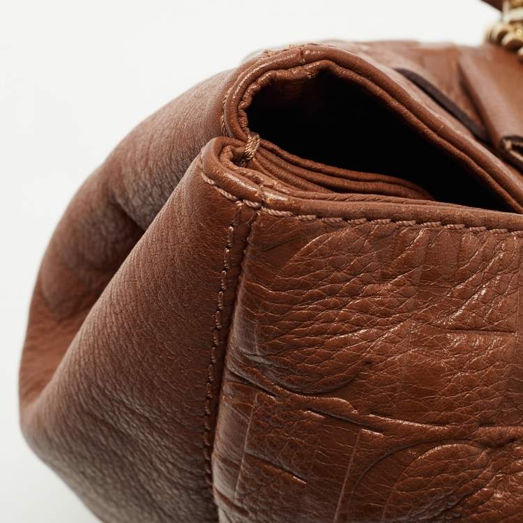Pre Owned CH Carolina Herrera Brown Monogram Leather Audrey Tote