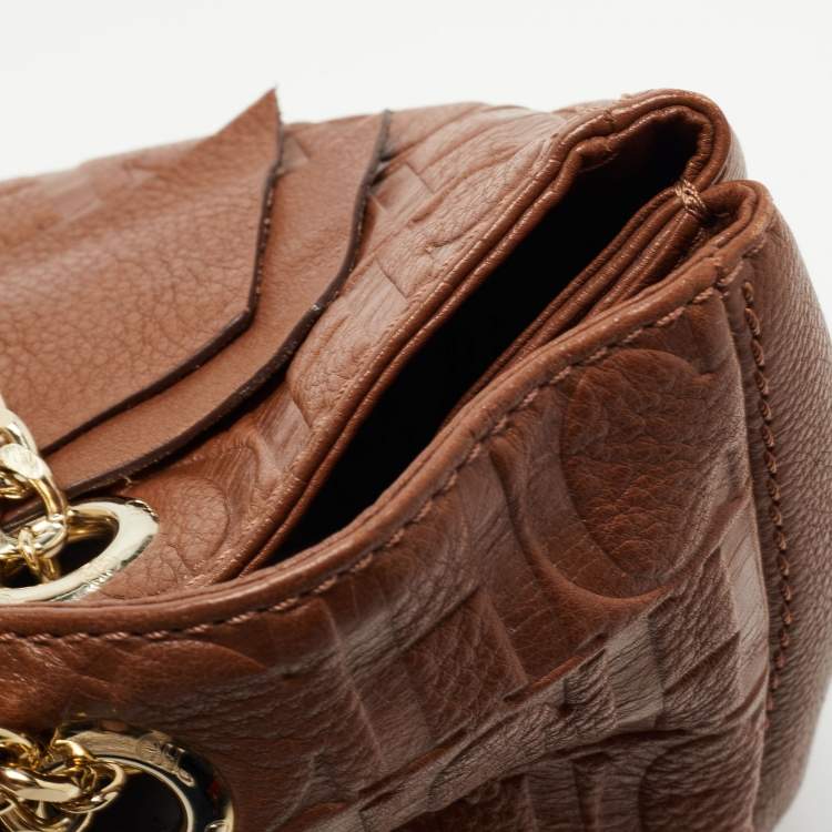 Pre Owned CH Carolina Herrera Brown Monogram Leather Audrey Tote