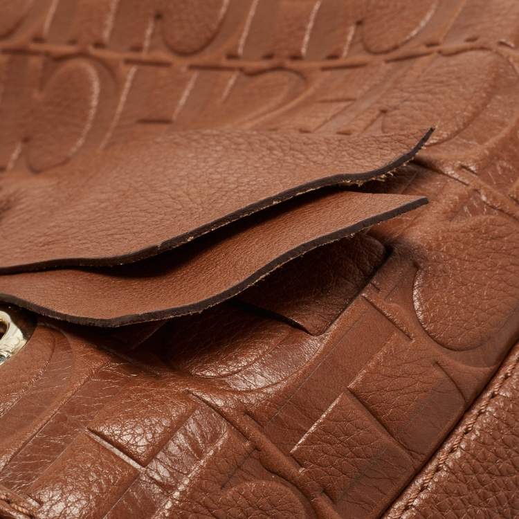 Pre Owned CH Carolina Herrera Brown Monogram Leather Audrey Tote