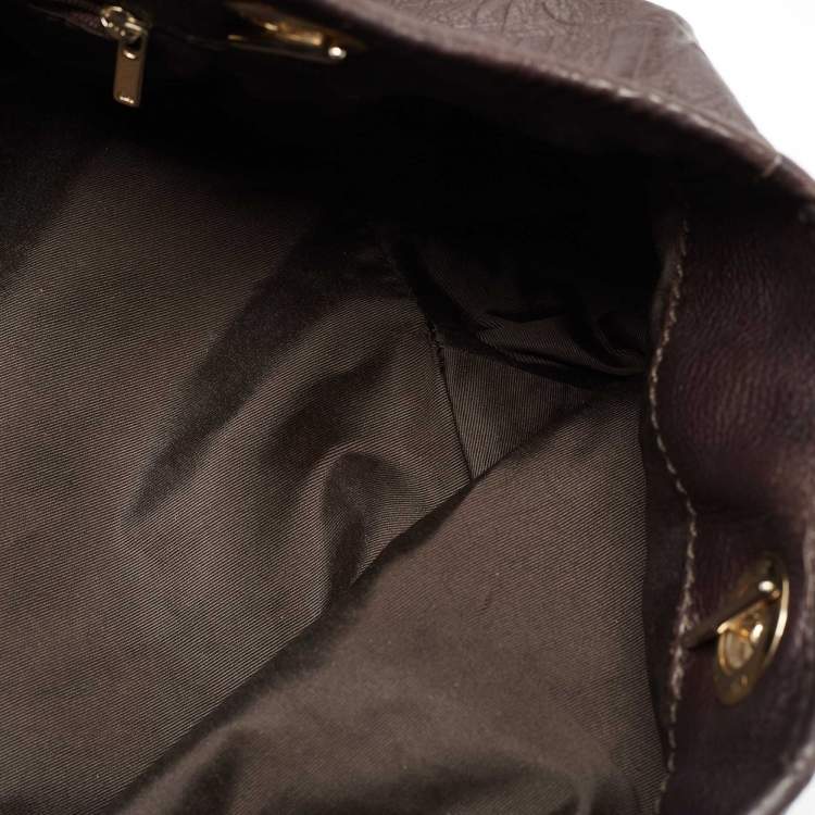 Pre Owned Carolina Herrera Dark Brown Monogram Embossed Leather Poppy Chain Hobo