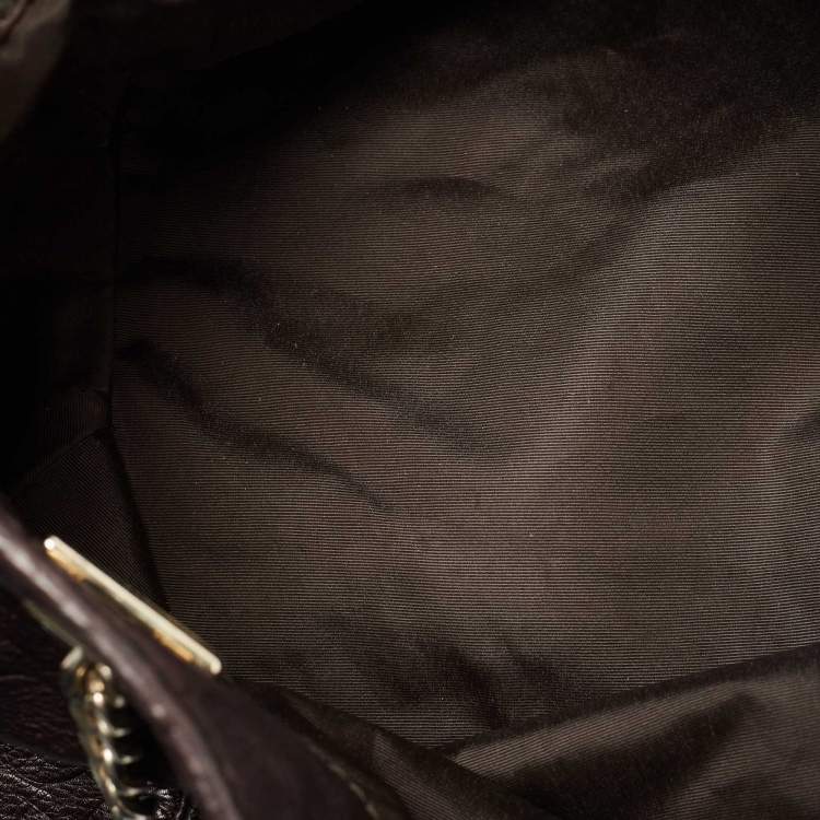 Pre Owned Carolina Herrera Dark Brown Monogram Embossed Leather Poppy Chain Hobo