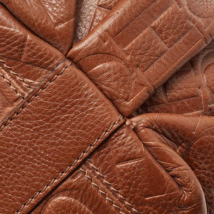 Pre Owned Carolina Herrera Brown Signature Embossed Leather Chain Hobo