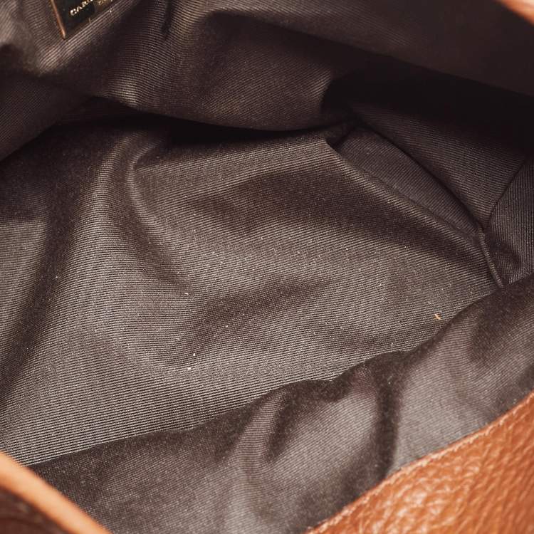 Pre Owned Carolina Herrera Brown Signature Embossed Leather Chain Hobo