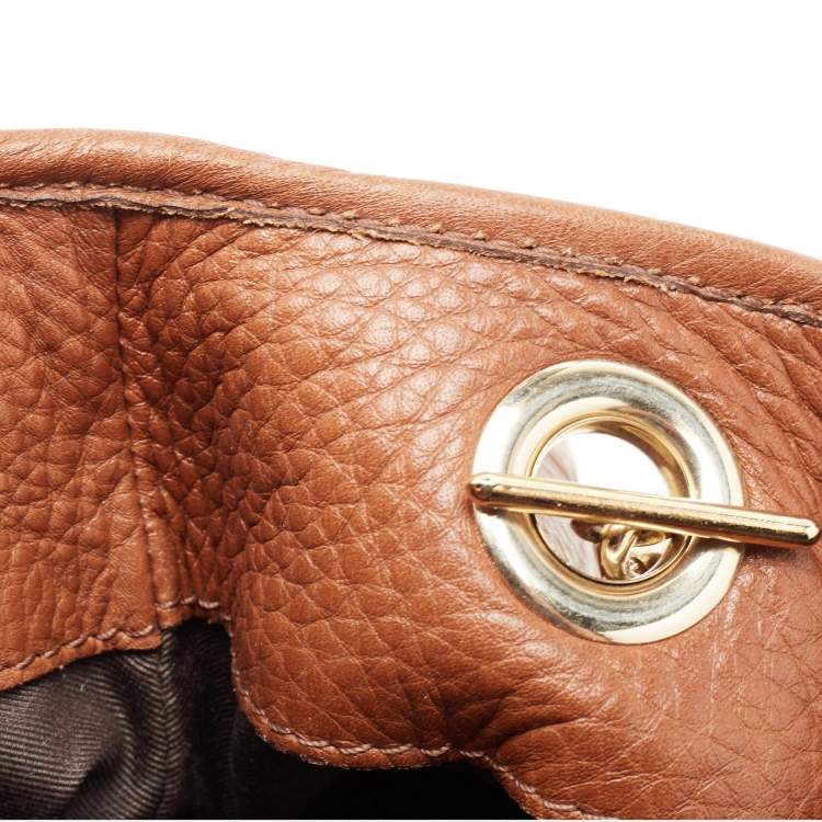 Pre Owned Carolina Herrera Brown Signature Embossed Leather Chain Hobo