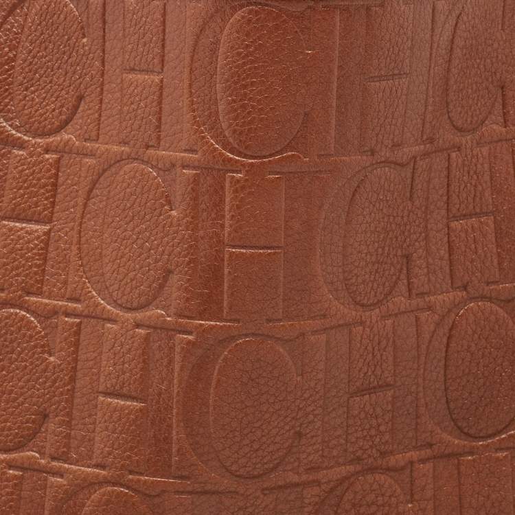 Pre Owned Carolina Herrera Brown Signature Embossed Leather Chain Hobo
