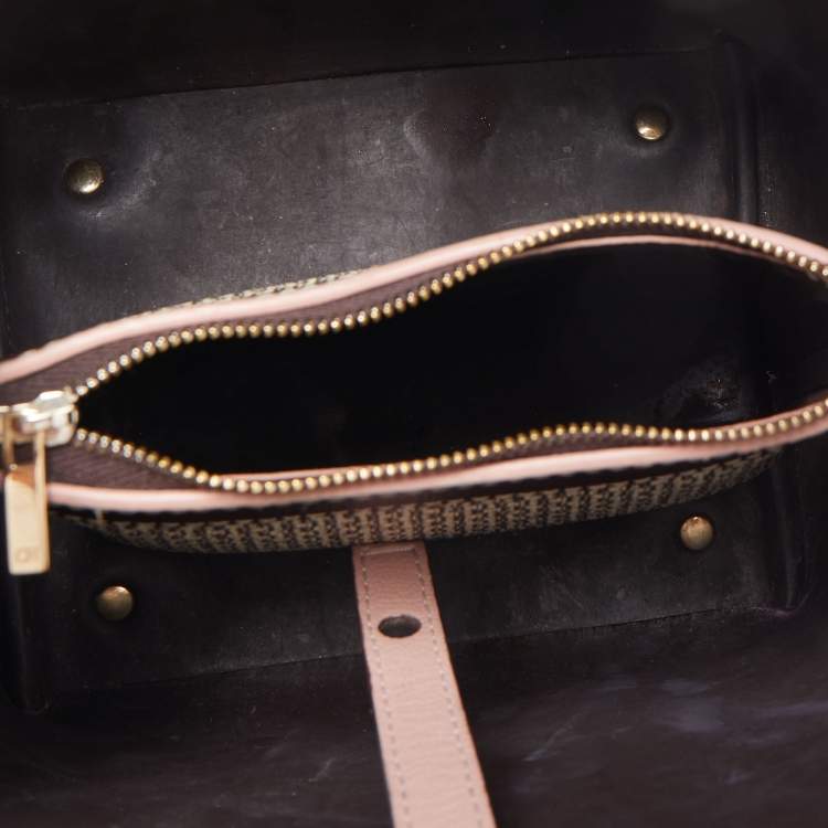 Pre Owned Carolina Herrera Pink/Beige Monogram Coated Canvas and Leather Matryoshka Padlock Tote