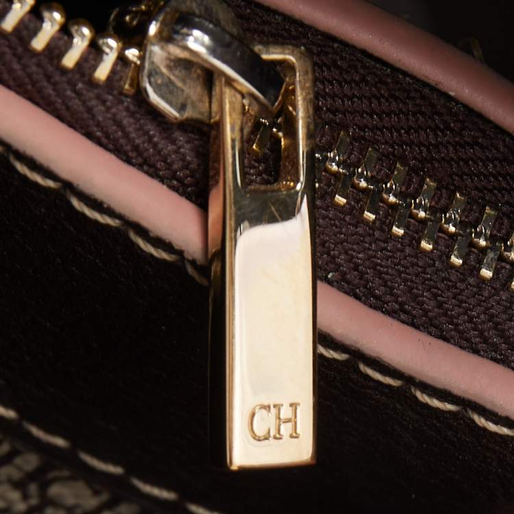 Pre Owned Carolina Herrera Pink/Beige Monogram Coated Canvas and Leather Matryoshka Padlock Tote