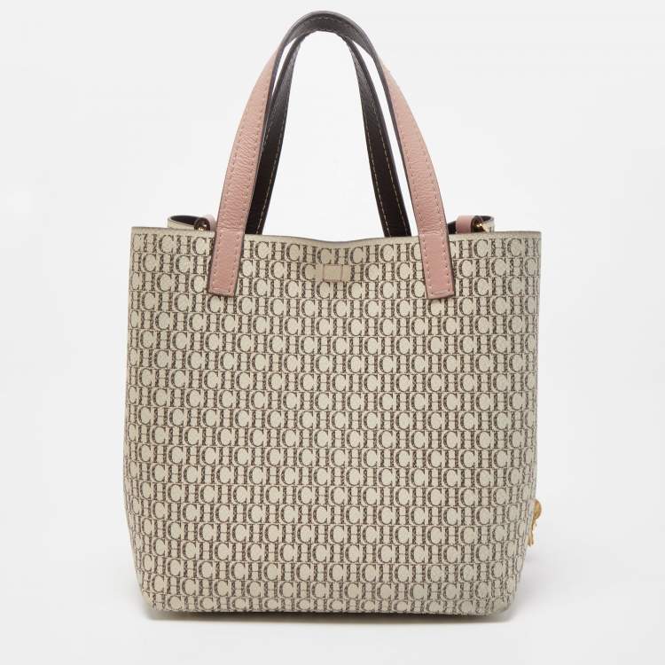 Pre Owned Carolina Herrera Pink/Beige Monogram Coated Canvas and Leather Matryoshka Padlock Tote