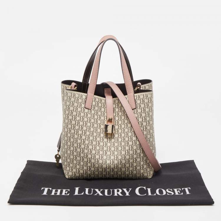 Pre Owned Carolina Herrera Pink/Beige Monogram Coated Canvas and Leather Matryoshka Padlock Tote
