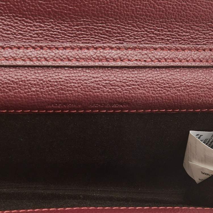 Pre Owned Carolina Herrera Burgundy/Beige Monogram Coated Canvas and Leather Flap Wallet on Chain