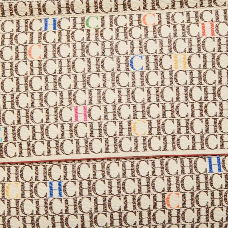 Pre Owned Carolina Herrera Red/Beige Monogram Coated Canvas and Leather Traveler Shoulder Bag