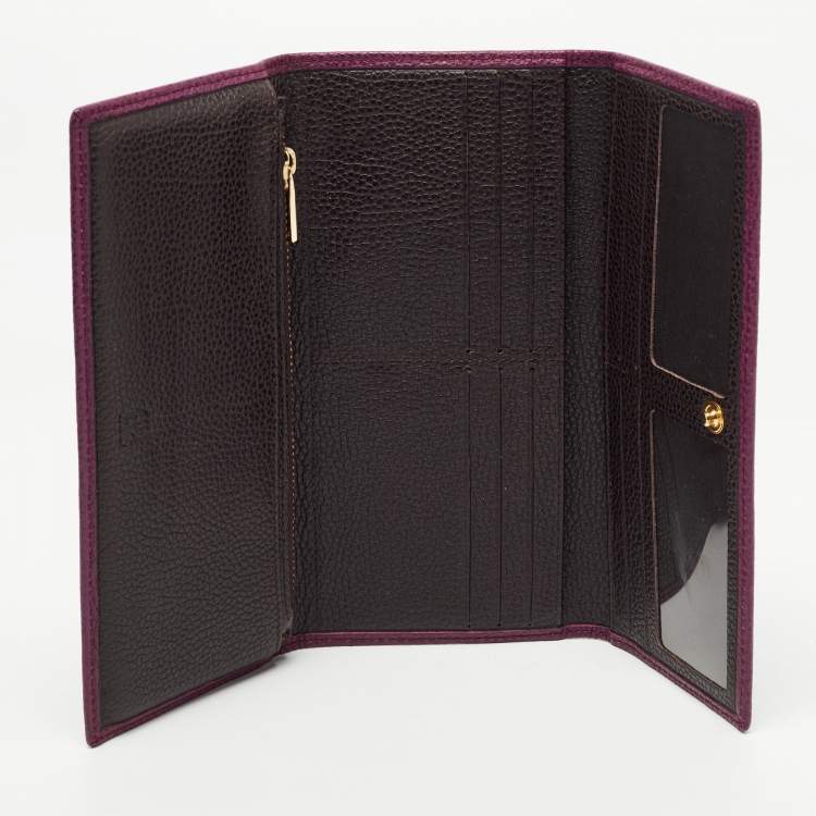 Pre Owned Carolina Herrera Burgundy Leather Trifold Continental Wallet
