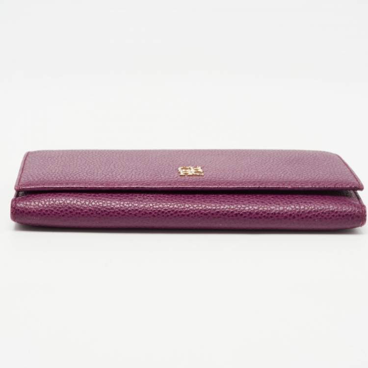 Pre Owned Carolina Herrera Burgundy Leather Trifold Continental Wallet