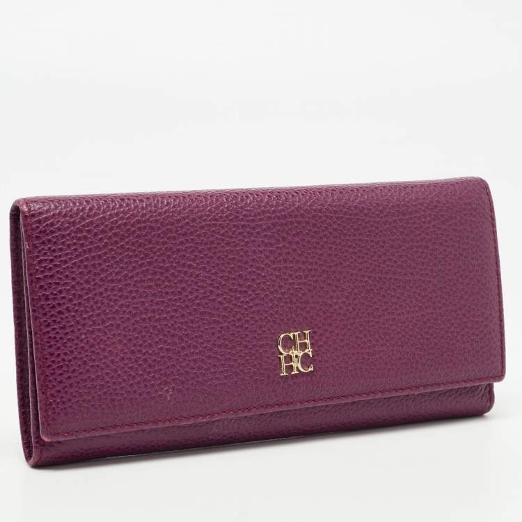 Pre Owned Carolina Herrera Burgundy Leather Trifold Continental Wallet