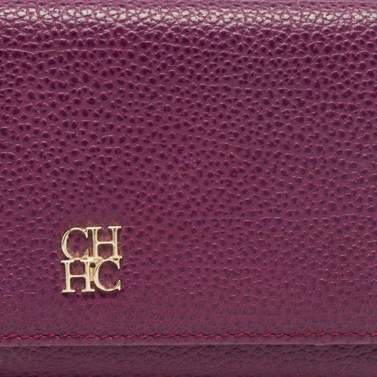 Pre Owned Carolina Herrera Burgundy Leather Trifold Continental Wallet