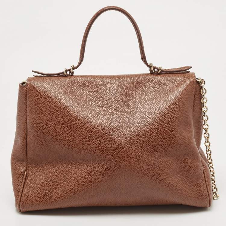 Pre Owned Carolina Herrera Brown Leather Minuetto Flap Top Handle Bag