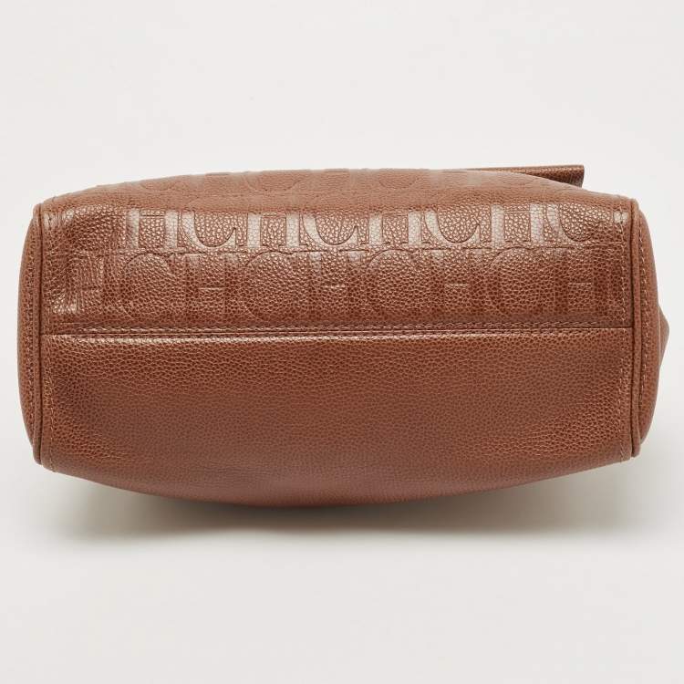 Pre Owned Carolina Herrera Brown Leather Minuetto Flap Top Handle Bag