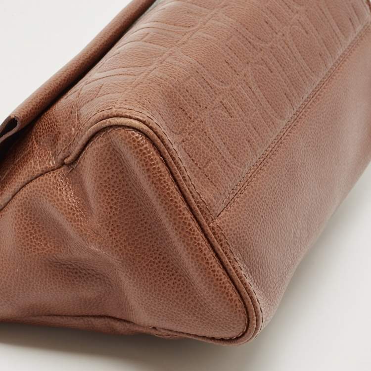 Pre Owned Carolina Herrera Brown Leather Minuetto Flap Top Handle Bag