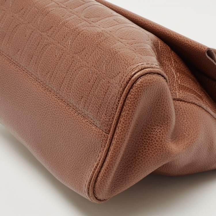 Pre Owned Carolina Herrera Brown Leather Minuetto Flap Top Handle Bag