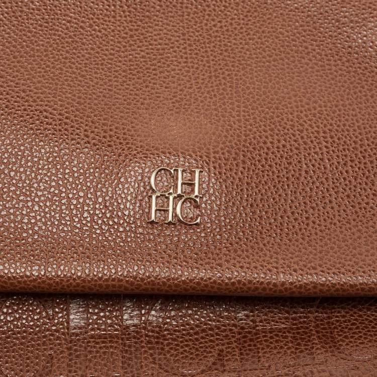 Pre Owned Carolina Herrera Brown Leather Minuetto Flap Top Handle Bag